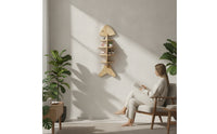 Wooden Fishbone Wall Shelf Nailadhesive Wooden Aquatic Shelf with 4 Tiers Adhesive-Mount Easy Installation for Renters