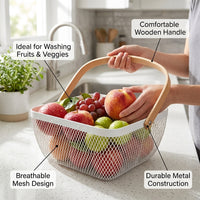 Kitchen Storage Baskets for Shelves with Handle, Metal Wire Fruit for Pantry Organisation, Shallow Design for Easy Access