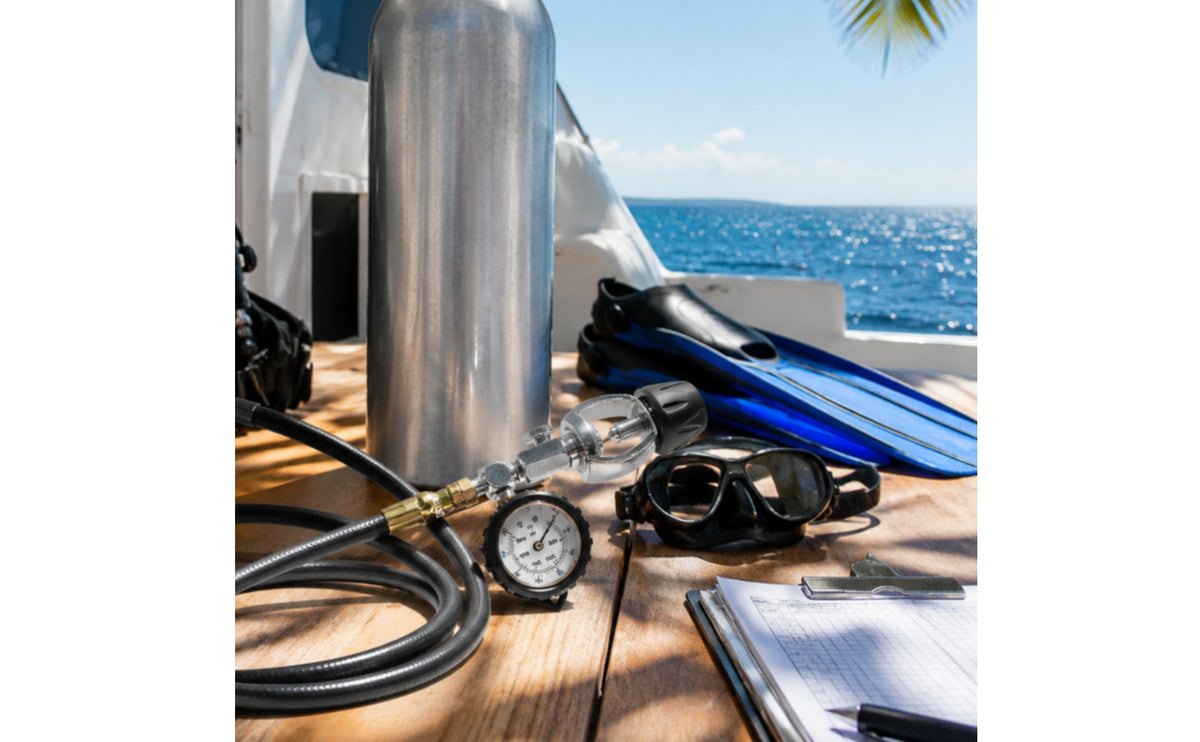 Yoke Cylinder Hose with Gauge Chrome-Finished Scuba Filling Hose with Pressure Gauge Inline Yoke Tank Pressure Checker for Divers, Dive Shops