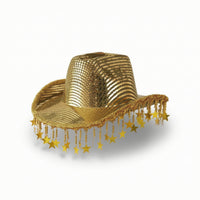 Hat with Bead Chains Shiny Mesh Cowboy Hat Fringed Fashionable for Women, Parties, Festivals
