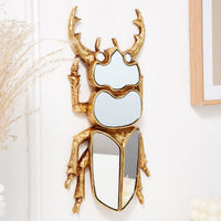Gold Mirror Beetle Wall Decor Resin Insect Mirror for Entryway Living Room
