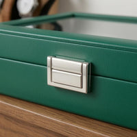 Green Leather 10-Slot Watch Box Padded Compartments 10-Slot Watch Organizer Velvet-Lined