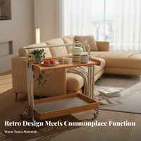 Retro design doublelevel Rolling Stand adaptable Mobile Furniture Multi-Purpose Side Table Minimalist for Design aficionados, Apartment Dwellers, Living Room, Bedroom, Balcony, Dining Area