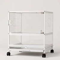 Stackable Bird Cage with Wheels, 2-Tier Metal Large Parrot Cage, Easy to Clean Panoramic Transparent Habitat for Universal Bird Species, 2 Doors