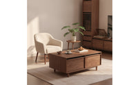 Coffee Table with Storage Solid Wood Storage Coffee Table Walnut Finish Furniture for Living Room, Lounge