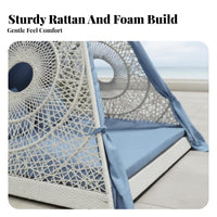 Round Sunbed with awning Hand-Woven Wicker Canopied Daybed Comfortable pads outdoordoor Furniture for Homeowners, partners, pool area, Terrace, supportyard