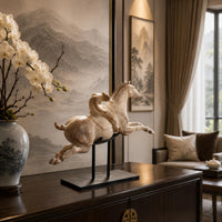 Leaping Horse Sculpture Detailed Sculpting Horse Statue on Stand Modern Interior Decor