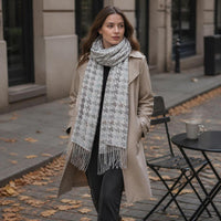 Houndstooth Wool Blend Scarf Shawl for Women, Autumn/Winter Cotton Printed Scarf