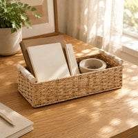 Natural Rope Basket Wooden Handles Rectangular Rope Basket Rustic for Vanity