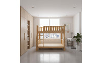 Solid Wood Bunk Bed with Shelf Multi-Versatile Twin over Twin Bunk Bed Frame Space Saving Bedroom Furniture for Teens, Dorm Room, Small Apartment