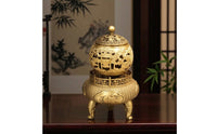 Brass Incense Burner Decorative Incense Burner with Lid Embossed Vessel for Tea Room