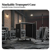 Locking Casters Rolling 19-Inch Equipment Mount Reinforced Corners Mobile Sound System Trolley Heavy-Duty Construction Flight Case Secure Butterfly for KTV Operators, Musicians, Event Technicians, Recording Studios, Live Performance, Stage, Events