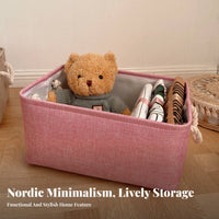 Rectangular Textile Bin Washable Cloth Container with Rope Handles Easy to Clean