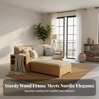 Wooden Storage Sofa Minimalist Nordic Aesthetic Ash Wood Sectional Sofa Four-Season Use L-Shaped Couch Storage Ottoman for Apartment Dwellers, Adults