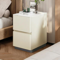 No Assembly Required Narrow 2-Drawer Bedside Cabinet Modern Minimalist design Nightstand Space-Saving Bedroom Furniture Sintered Stone Top for Apartment Dwellers, Homeowners, Students, Small Spaces, Next to Bed, Living Room, Hallway