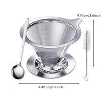 Reusable Coffee Filter with Spoon Easy to Clean Coffee Filter Cone Dripper Eco-Friendly Food-Grade for Home Baristas