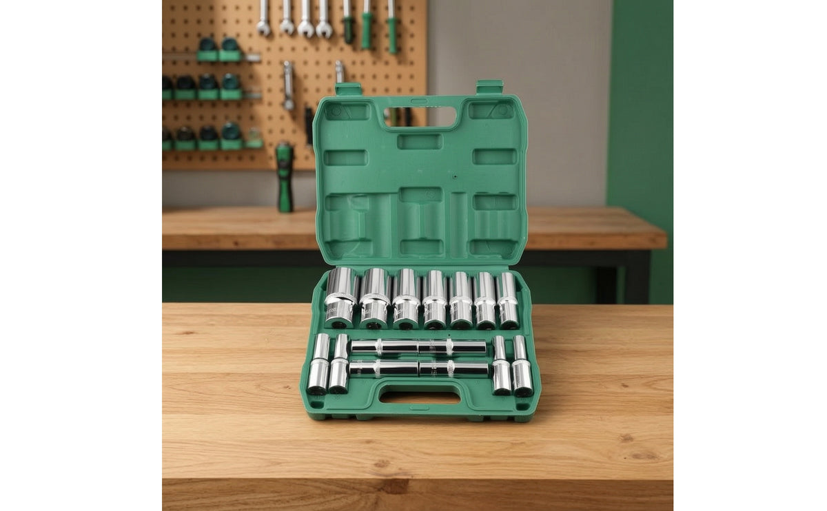 Metric Deep Socket Set Professional Socket Set with Carrying Case Heavy-Duty Drive Sockets Portable for Mechanics, DIYers, Workshop, Garage