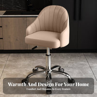 Adjustable Height Upholstered Rolling Chair Padded Seat Upholstered Swivel Chair Stable 5-Star Base Vanity Stool Ergonomic Backrest for Beauticians, Students, Home White Ice Workers, Beauty Salon, Bedroom, Study Room