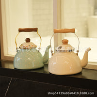 Thickened Anti-Scalding Wooden Handle Enamel 2.5L Kettle for Gas Stove, Whistling Kettle
