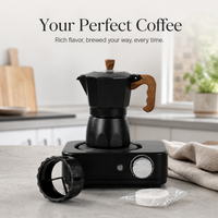 Moka Pot Coffee Maker Set with Electric Ceramic Stove for Home and Outdoor Use