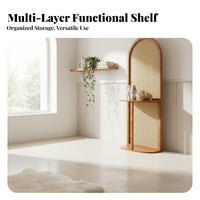Vintage Design Rattan Screen with Shelves Multi-Functional Design Partition Cabinet with Storage Multifunctional Entryway Partition Cabinet Space Saving for Apartment Dwellers, Interior Decorators, Away Ice Workers, Bedroom