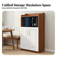 Coffee Bar Cabinet Freestanding Pantry Cabinet Kitchen Baker's Rack Microwave Stand Engineered Wood Structure Suitable for Home Organization Dining Room Entryway
