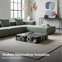 2 Pieces Italian Minimalist design Nesting Tables with Drawer Space-Saving Living Room Furniture Marble Pattern Top Coffee Table Set Internal Storage for Small Apartment Dwellers, Homeowners, Interior Design aficionados, Lounge Area