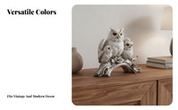 Resin Feathered Creature Statue Creative Design Resin Feathered Creature Sculpture Owls on Branch Sculpture Hand-Painted