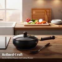 Iron Wok Non-Stick Flat Bottom Wok Deep Frying Pan Warp-Resistant Rust-Resistant