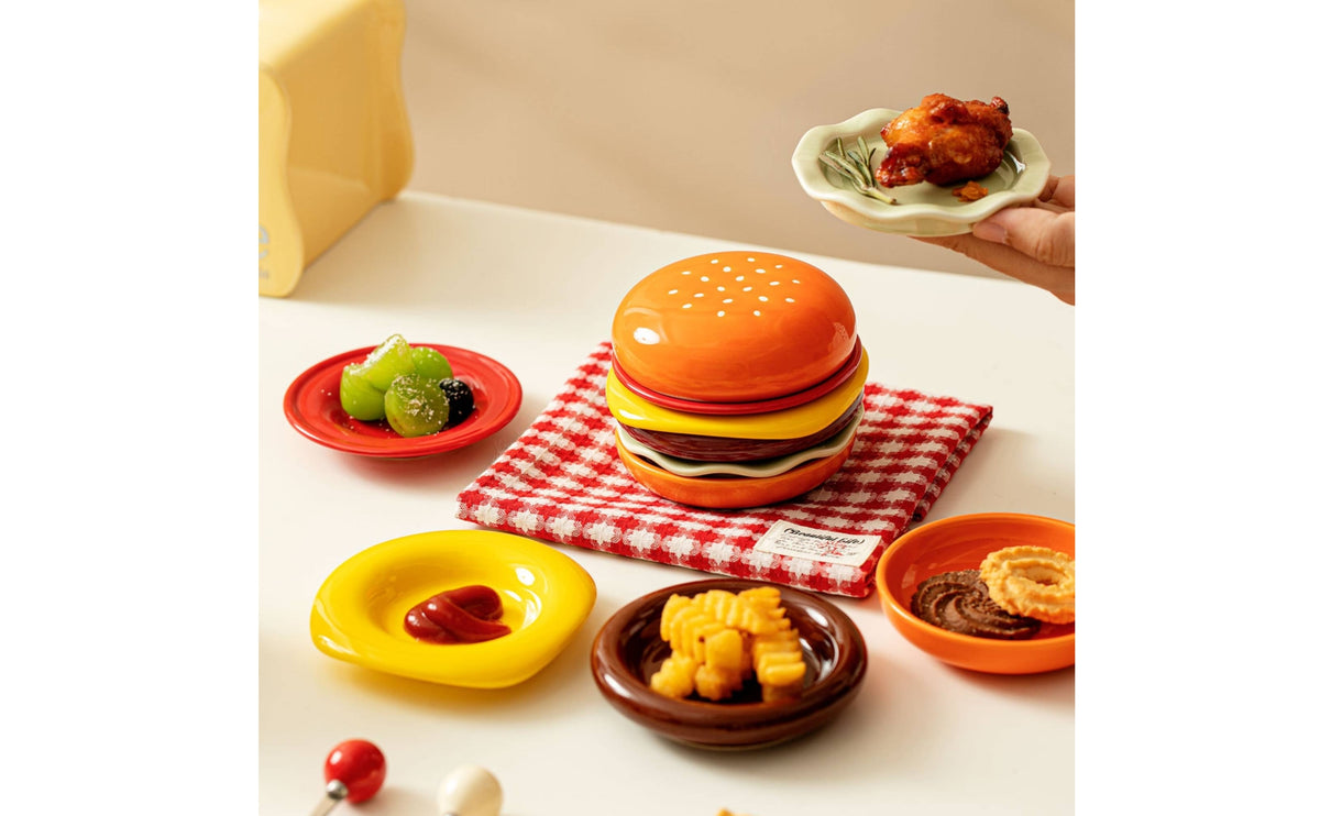 Hamburger-Shaped Ceramic Dish Dot Details Hamburger Shaped Ceramic Dish Glossy