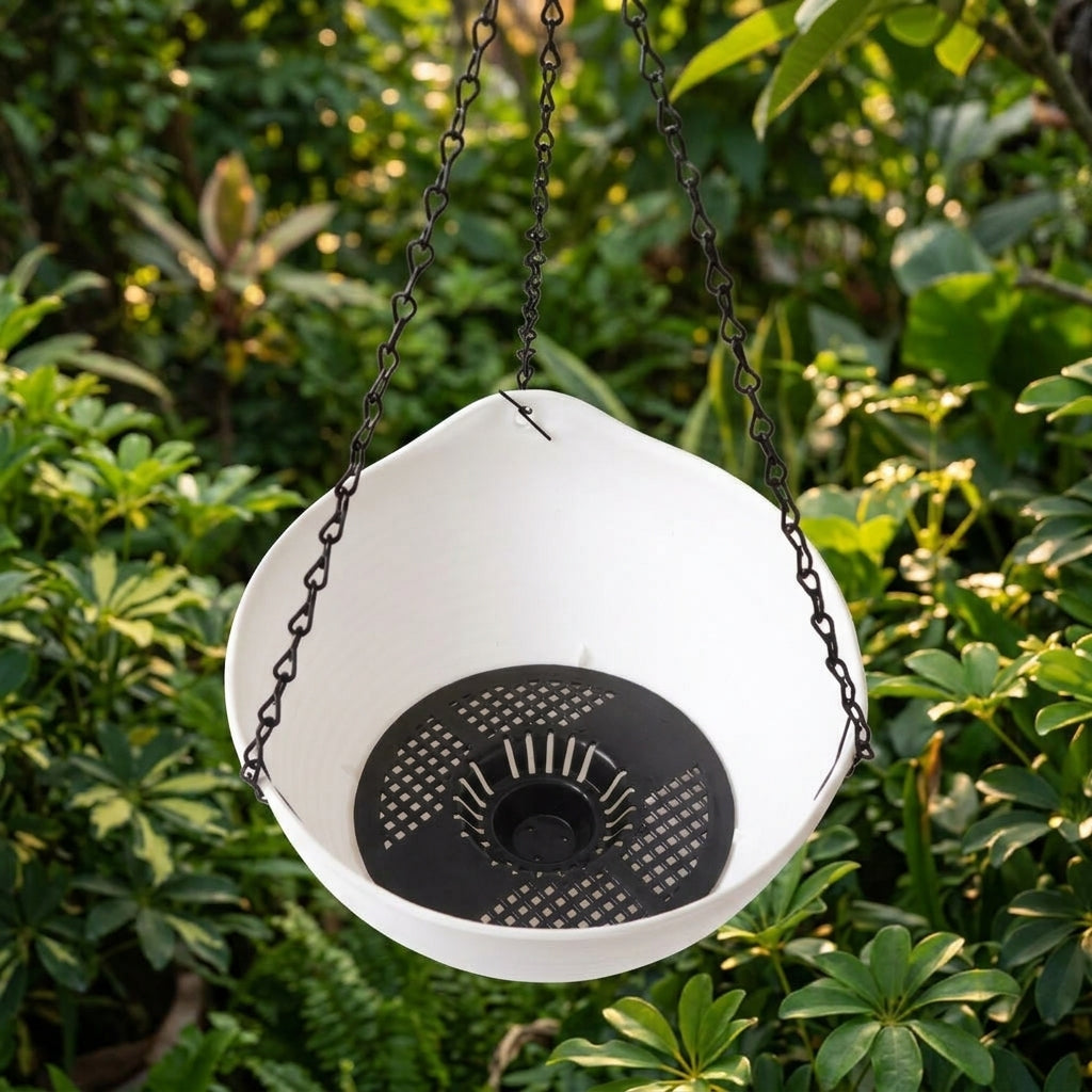 Plant Pots and Hanging Basket for Outdoor Plants, Round Injection Molding Planters Outdoor with Metal Chain, Lazy Hanging Plant, 30*17cm Size