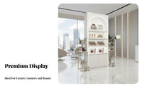 Cosmetic Display Shelf Multi-Layer Space Beauty Salon Shelving Unit Versatile Design Lighted Display Cabinet for Hobbyists, Bedroom, Living Room, Cafe