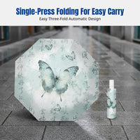Chinese Style Automatic Folding Umbrella, Sun and Rain Protection, Portable Floral Pattern