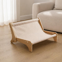 Slanted Backrest Pet Lounge Bed Raised Side Supports Sling Pet Bed Round Cutouts Wooden Feline Sofa Open Legs for Cats, Small Dogs, Indoor