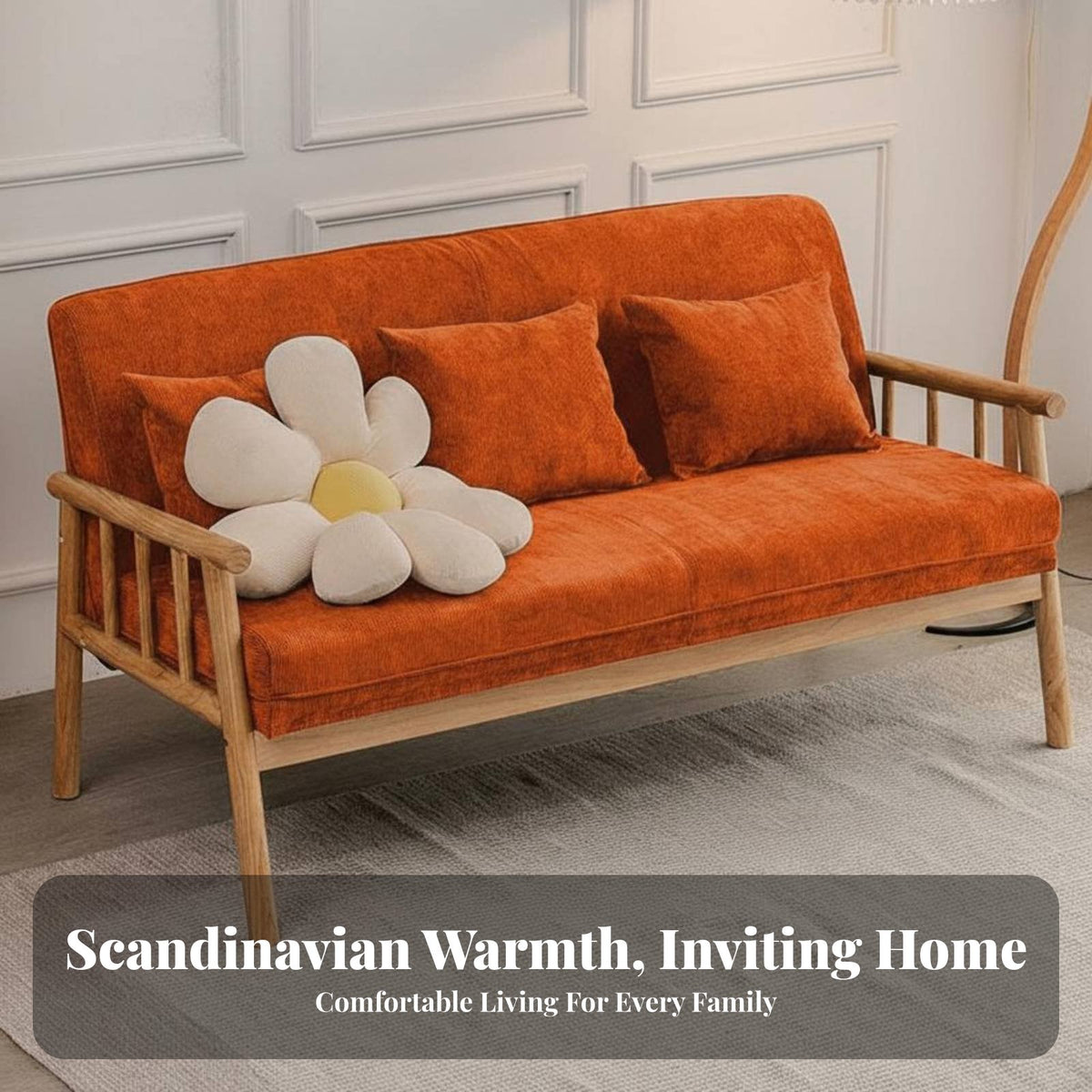 Nordic Design Wooden Frame Corduroy Couch Minimalist Design Sofa High-Resilience Foam Cushion Living Room Furniture Luxurious Cushions for Apartment Dwellers, Homeowners, Young Adults, Small Areas, Bedroom, Lounge Area, Pale Ice