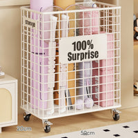 Yoga Mat Storage Basket with Wheels Open-Grid Wire Storage Basket with Wheels Exercise Equipment Rack Mat Cart for Yogis, Fitness Enthusiasts