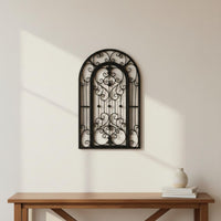Scrollwork Pattern Metal Scroll Wall Decor Vintage Design Metal Scroll Wall Panel Easy to Hang Wrought Iron Window Frame Hollow Carved Design for Living Room, Bedroom, Entryway, Bathroom
