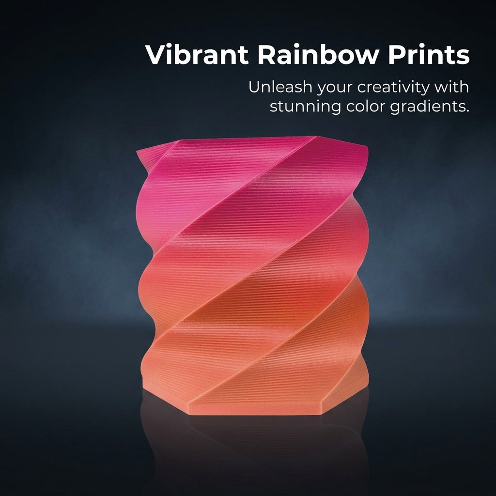 Rainbow PLA 3D Printer Filament 1.75mm Color Gradient for Fused Deposition Modeling Printers, 1KG Spool 330m, Dimensional Accuracy ±0.02mm
