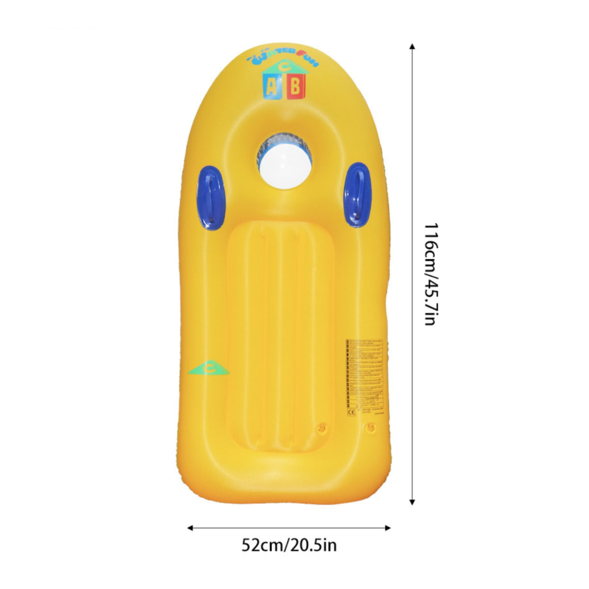 ABC Graphics PVC Water Toy Inflatable Surfboard Inflatable Wave Board Side Handles for Beach, Pool
