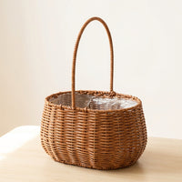 Handled Woven Flower Basket Easy-Carry Handle Imitation Rattan Gift Basket Waterproof Liner Decorative Container for Florists, Kids, Parties, Weddings