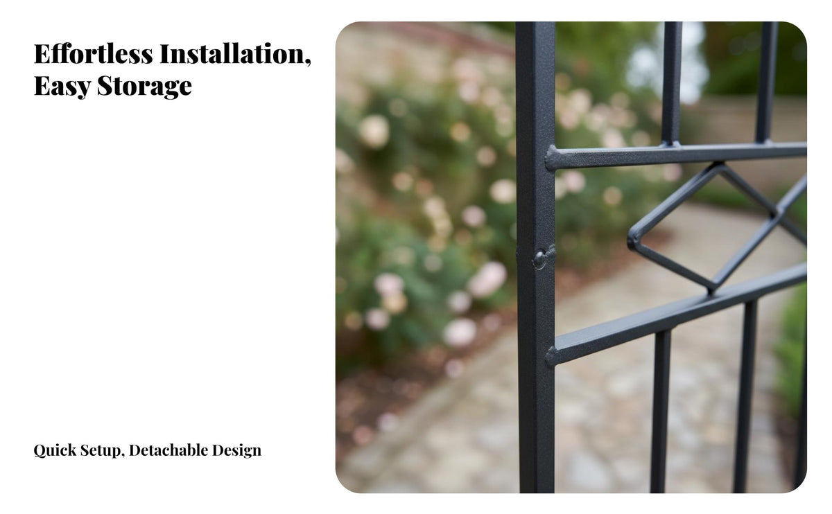Long-Lasting Wrought Iron Border Fence Heavy Duty Decorative Metal Garden Fence Easy Installation Vintage Design Garden Picket Rustproof for Gardeners, Homeowners, DIY Enthusiasts, Patio, Yard, Pathway