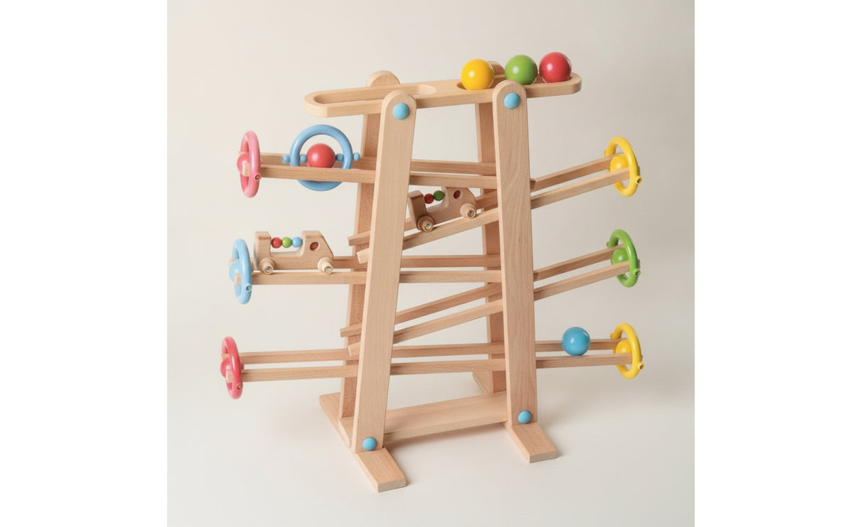 Wooden Marble Run Young Child Wooden Ball Ramp Toy Freestanding Marble Run with Six Tiers for Toddlers, Kids, Playroom, Nursery