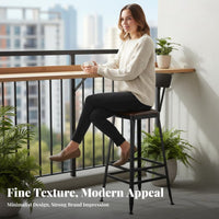 Solid Wood Seat Industrial Bar Stool with Backrest Simple Design Industrial Low-Back Stool Modern Aesthetic Counter Chair Sturdy Frame for Homeowners, Business Owners, Couples, Balcony, Kitchen Island, Restaurant, Dining Room