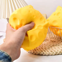 Slow Rebound Squishy Cheese Toy Yellow Swiss Cheese Squishy Molded Holes Rounded Edges