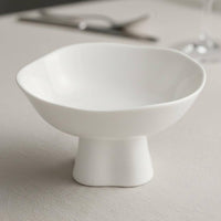Restaurant Grade Ceramic Pedestal Appetizer Dish Elegant Design High Footed Ceramic Serving Bowl Long-Lasting White Flower Shaped Dessert Bowl Easy to Clean for Restaurateurs, Restaurants