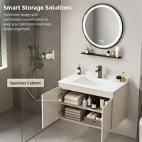 70cm Bathroom Vanity with Sink, Wall Mount Vanity with Integrated Basin, Cream Aluminum Alloy Carbon Fiber Door Bathroom Vanity Set