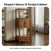 Modern Oriental Aesthetic Modular Tea Stand Multi-Functional Side Cabinet No Assembly Required Storage Furniture Sturdy Construction for Homeowners, Apartment Dwellers, Renters, Living Room, Corner Space, Bedroom, Entryway