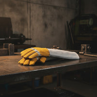 Reinforced-Palm Suede Work Gloves Safeguarding Gauntlet Gloves Full-Finger Abrasion Resistant for Welders, Shop Tasks