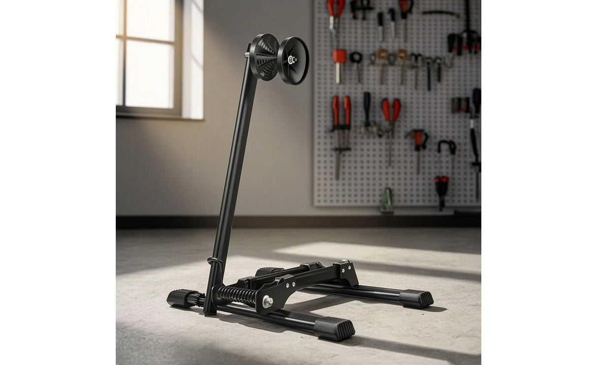 Foldable Bike Parking Stand Spring-Loaded Bike Floor Stand Adjustable Bike Parking Rack Compact for Apartment