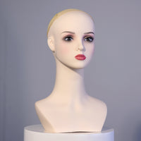 Mannequin Head with Shoulders Realistic Hairpiece Stand Skin Tone Cosmetology Head for Cosmetologists